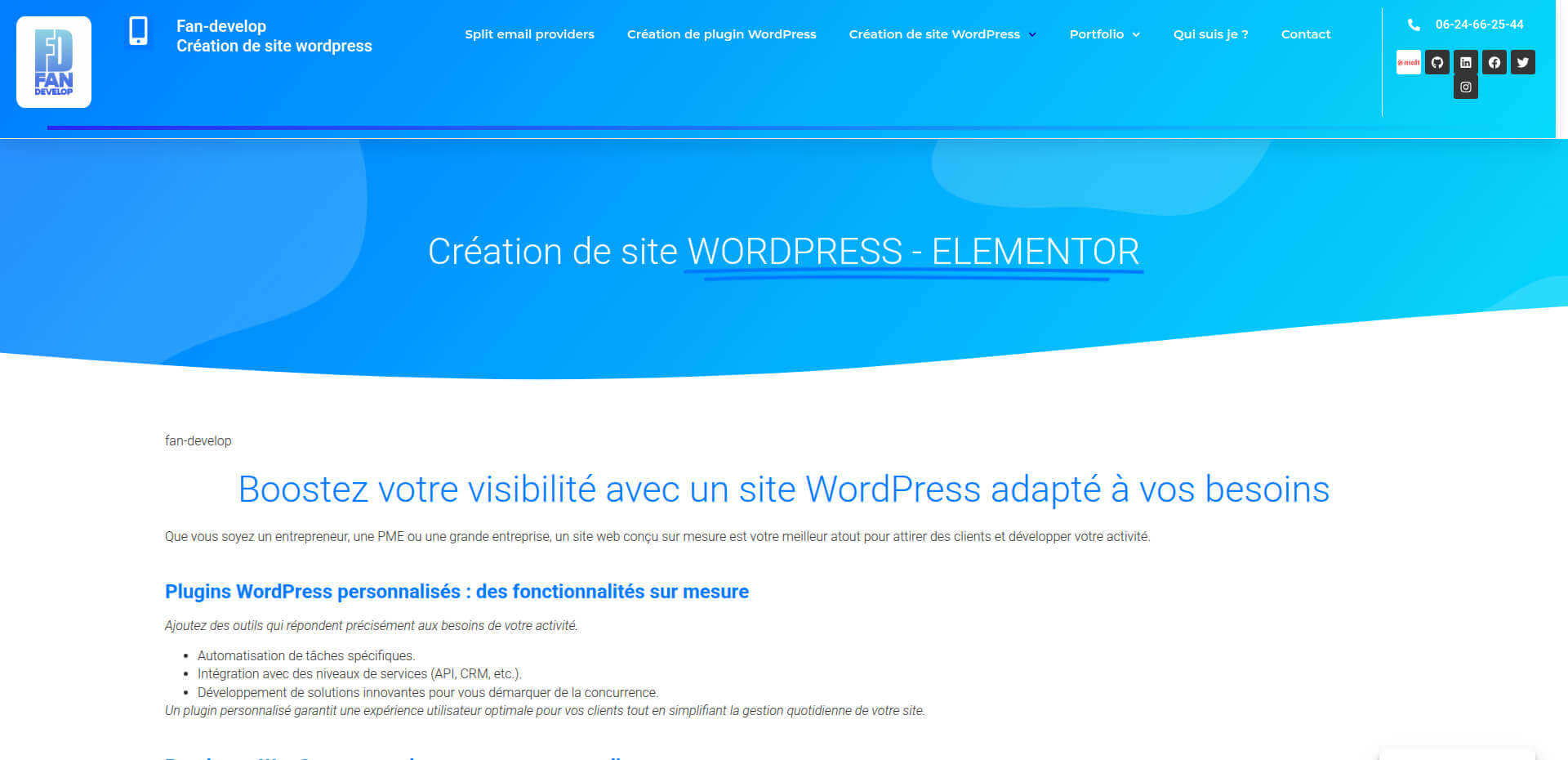 Création de site WordPress Fan develop