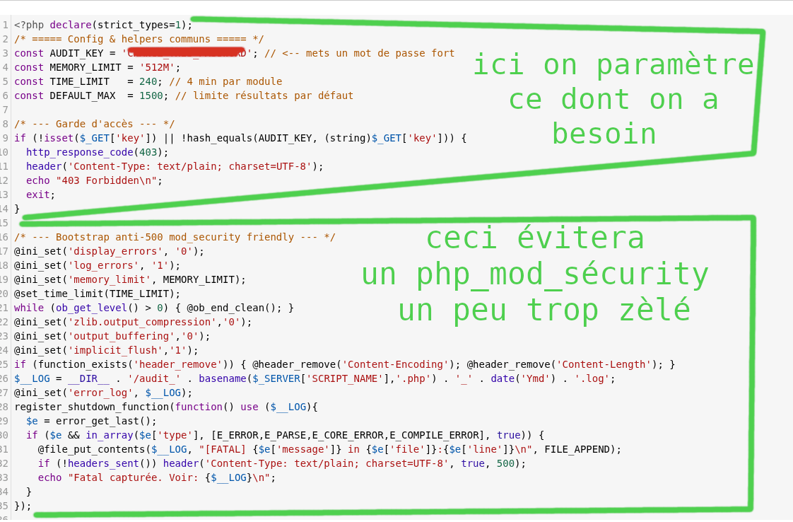 audit_config.php est l'organe qui configure le reste du fonctionnement audit_config.php est l'organe qui configure le reste du fonctionnement