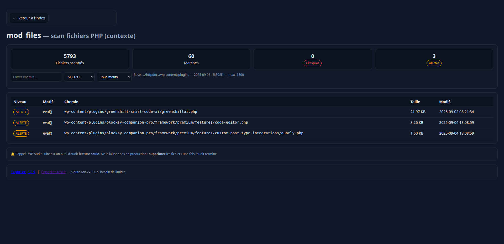 WP Audit Suite : Un cadeau pour la communauté WordPress 1 mod files