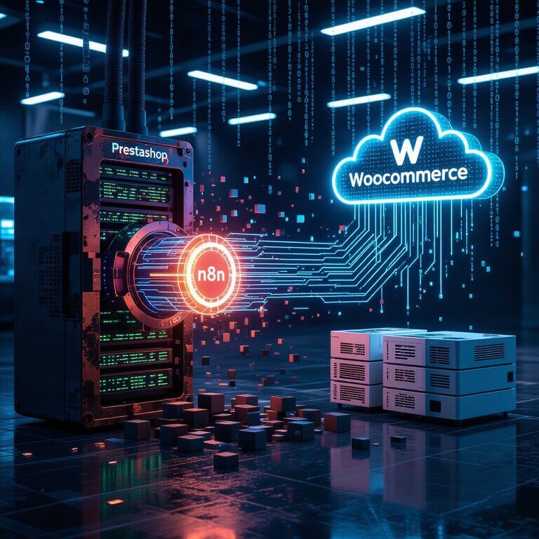 Quitter PrestaShop pour WooCommerce : La Migration "Data-First" via n8n (Sans Perte SEO) 1 Quitter PrestaShop pour WooCommerce- La Migration via nn
